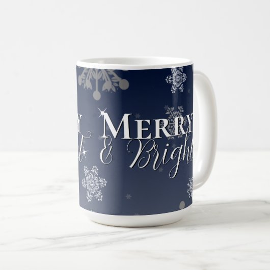 Blue Merry and Bright Snowflakes Weihnachten Kaffeetasse (VorderseiteRechts)