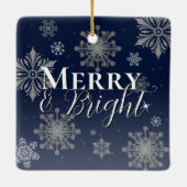 Blue Merry and Bright Snowflakes Weihnachten Keramikornament (Rückseite)