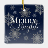 Blue Merry and Bright Snowflakes Weihnachten Keramikornament (Vorderseite)