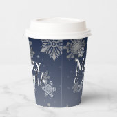 Blue Merry and Bright Snowflakes Weihnachten Pappbecher (Links)