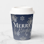 Blue Merry and Bright Snowflakes Weihnachten Pappbecher (Rückseite)