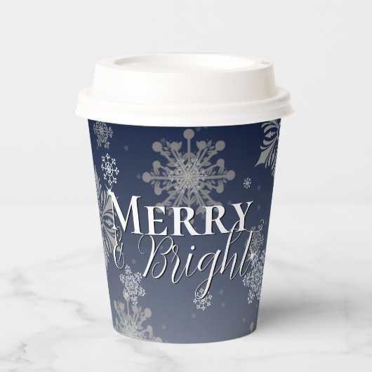 Blue Merry and Bright Snowflakes Weihnachten Pappbecher (Vorderseite)