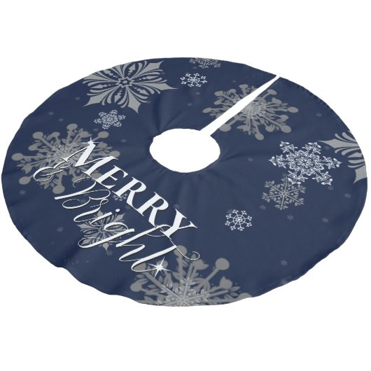 Blue Merry and Bright Snowflakes Weihnachten Polyester Weihnachtsbaumdecke (Schrägansicht)