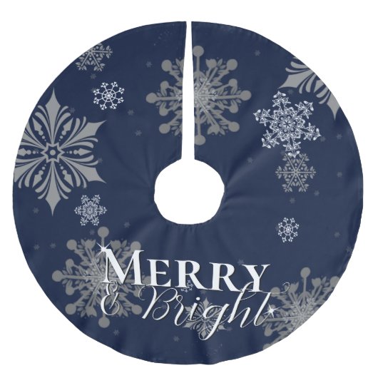 Blue Merry and Bright Snowflakes Weihnachten Polyester Weihnachtsbaumdecke (Vorderseite)