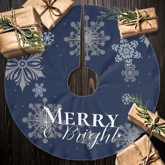 Blue Merry and Bright Snowflakes Weihnachten Polyester Weihnachtsbaumdecke