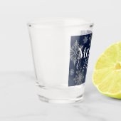 Blue Merry and Bright Snowflakes Weihnachten Schnapsglas (Links)