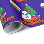Blue Merry Chrismukkkah mit Snowman & Menorah Geschenkpapier (Rolleneckpunkt)