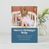 Blue Merry Christmas Baby Birth Ankündigung (Stehend Vorderseite)