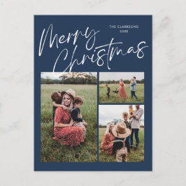 Blue Merry Christmas Calligraphy Script 3 Foto Feiertagspostkarte