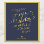 Blue Merry Christmas Gold Script Calligraphy Weinetikett (Einzelnes Label)