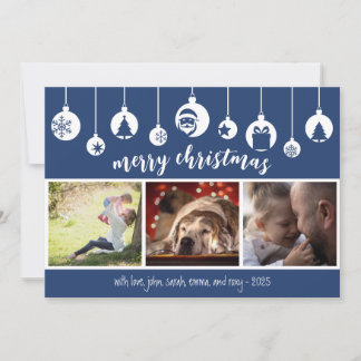 Blue Merry Christmas Hanging Ornament Photo Feiertagskarte