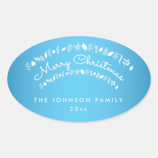 Blue Merry Christmas Oval Stickers (Vorderseite)