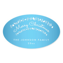 Blue Merry Christmas Oval Stickers