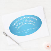 Blue Merry Christmas Oval Stickers (Umschlag)