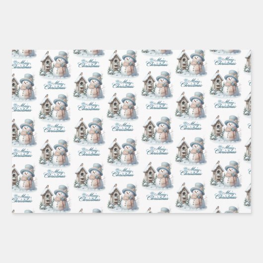 Blue Merry Christmas Paper Geschenkpapier Set (Vorderseite)