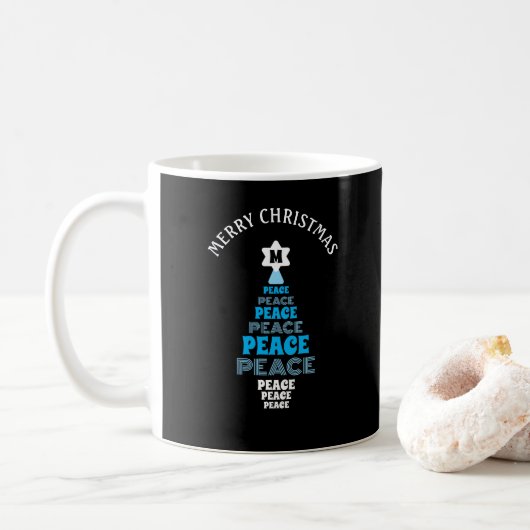 Blue Merry Christmas Peace Tree Single Initial Kaffeetasse (Mit Donut)