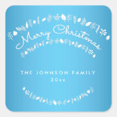 Blue Merry Christmas Square Stickers (Vorderseite)