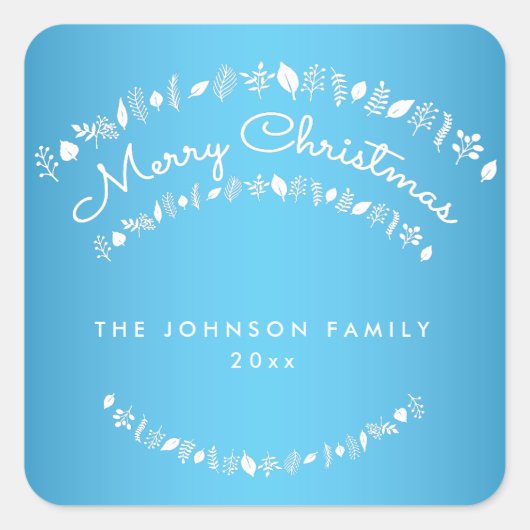 Blue Merry Christmas Square Stickers (Vorderseite)
