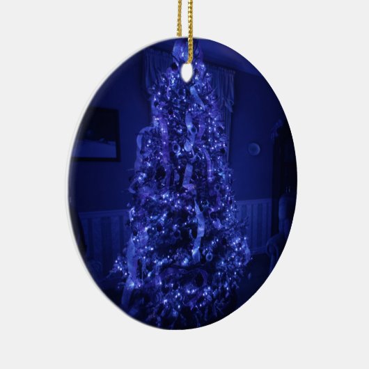 Blue Merry Christmas Tree Lights Keramikornament (Rechts)