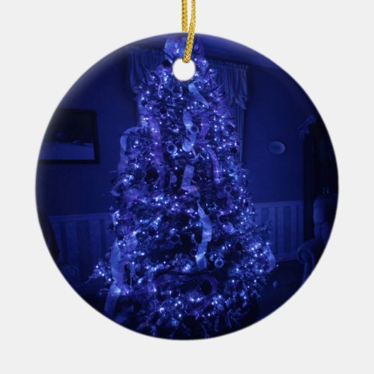 Blue Merry Christmas Tree Lights Keramikornament (Vorne)