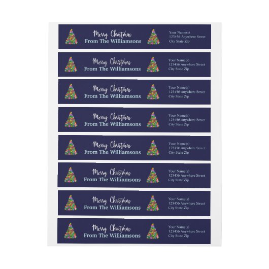 Blue Merry Christmas Trees Rücksendeadresse (Bogen)