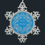 Blue "Merry Christmas" Zinndekoration Schneeflocken Zinn-Ornament<br><div class="desc">Blauer "Frohe Weihnachten" Zinnschmuck</div>