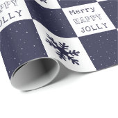 Blue Merry Jolly Happy Snowflakes Geschenkpapier (Rolleneckpunkt)