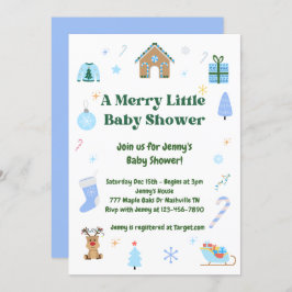 Blue Merry Little Baby Shower Boy Einladung