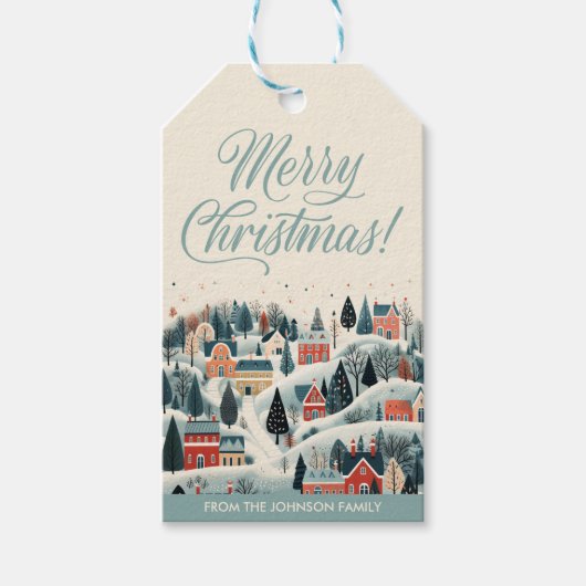 Blue Merry Weihnachts Winter Village Urlaub Geschenkanhänger (Vorderseite)