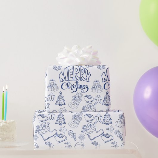 Blue Merry Weihnachtsgeschenk Packpapier (Partygeschenke)