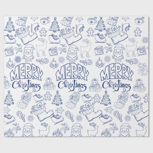Blue Merry Weihnachtsgeschenk Packpapier (Flach)