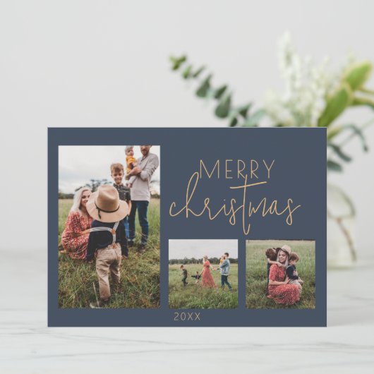 Blue MERRY Weihnachtskarte Feiertagskarte (Stehend Vorderseite)