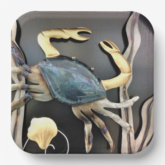 Blue Metal Art Crab Pappteller (Vorderseite)