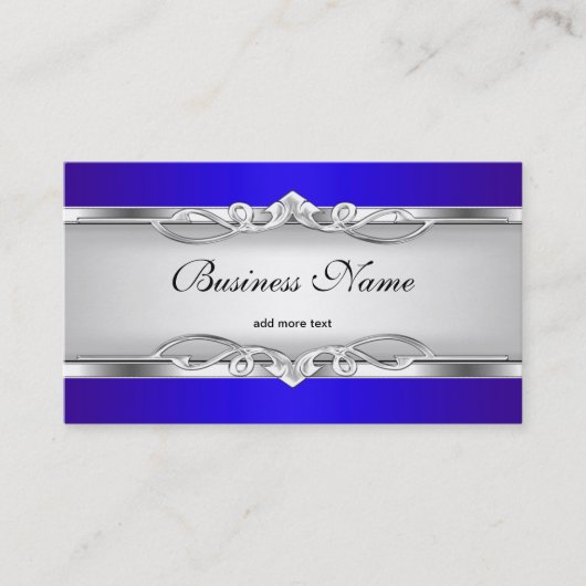 Blue Metal Chrome Look Eleganter White Style Silve Visitenkarte (Vorderseite)