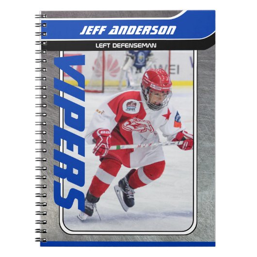 Blue Metal Ice Hockey Player Keepake Spiral Notizblock (Vorderseite)