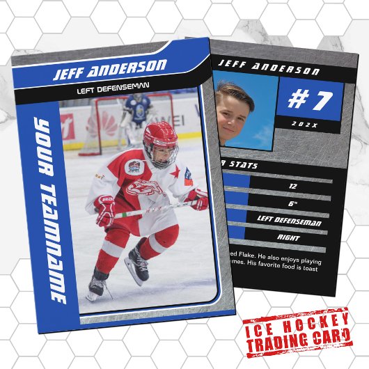 Blue Metal Ice Hockey Trading Card Telefonnummerkarte