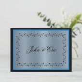 Blue Metallic Black Wedding Einladung (Stehend Vorderseite)