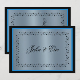 Blue Metallic Black Wedding Einladung