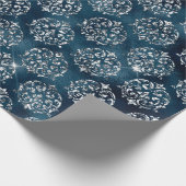 Blue Metallic. Damask Elegant Chic Weihnachten Geschenkpapier (Ecke)