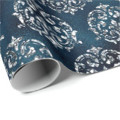 Blue Metallic. Damask Elegant Chic Weihnachten Geschenkpapier (Rolleneckpunkt)