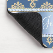 Blue Metallic Damask Rhinestones, Personalisiert Mousepad (Ecke)