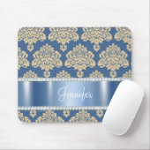 Blue Metallic Damask Rhinestones, Personalisiert Mousepad (Mit Mouse)