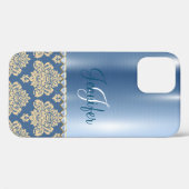 Blue Metallic Damask, Satin, Personalisierter Case (Rückseite (Horizontal))