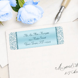 Blue Metallic Damask Wedding Rücksendeadresse