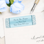 Blue Metallic Damask Wedding Rücksendeadresse