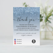 Blue Metallic Dripping Glitzer Business Dankeskarte (Stehend Vorderseite)