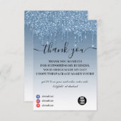 Blue Metallic Dripping Glitzer Business Dankeskarte (Vorne/Hinten)