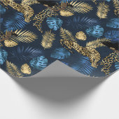 Blue Metallic Elegant Moderner Leopard Geschenkpapier (Ecke)