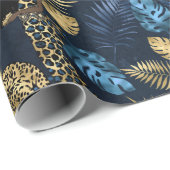 Blue Metallic Elegant Moderner Leopard Geschenkpapier (Rolleneckpunkt)