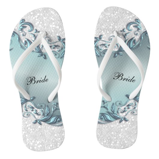 Blue Metallic Floral & Confetti Glitzer | Hochzeit Badesandalen (Fußbett)